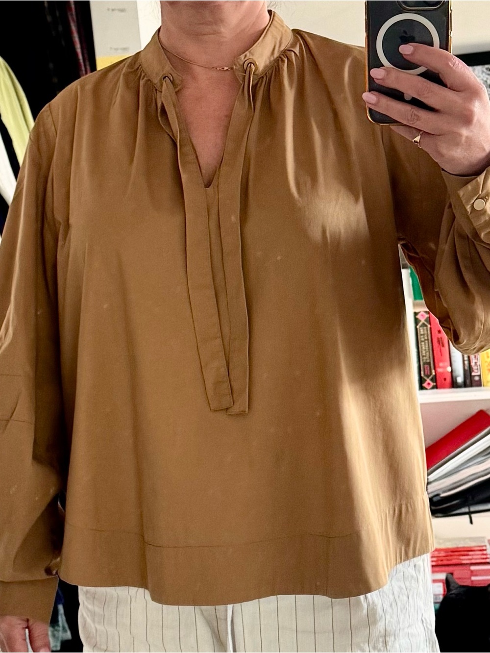 Scotch & Soda Maison Scotch Camel Cotton Tie-Neck Blouse Size L